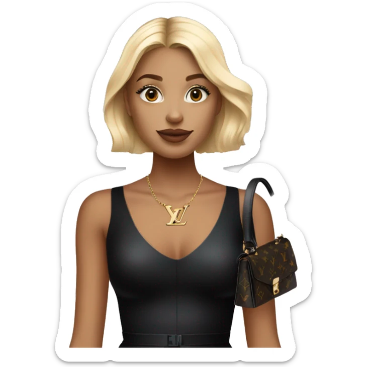 Blonde girl with Louis Vuitton monogram bag in tight short all black dress sticker