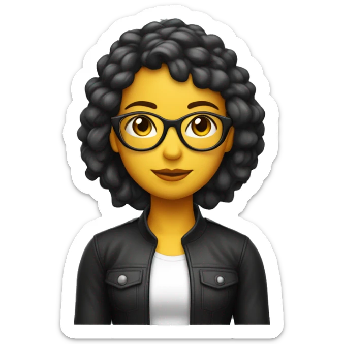 Chica moreita,pelo largo negro risado, lentes de leer redondos, cuerpo entero sticker