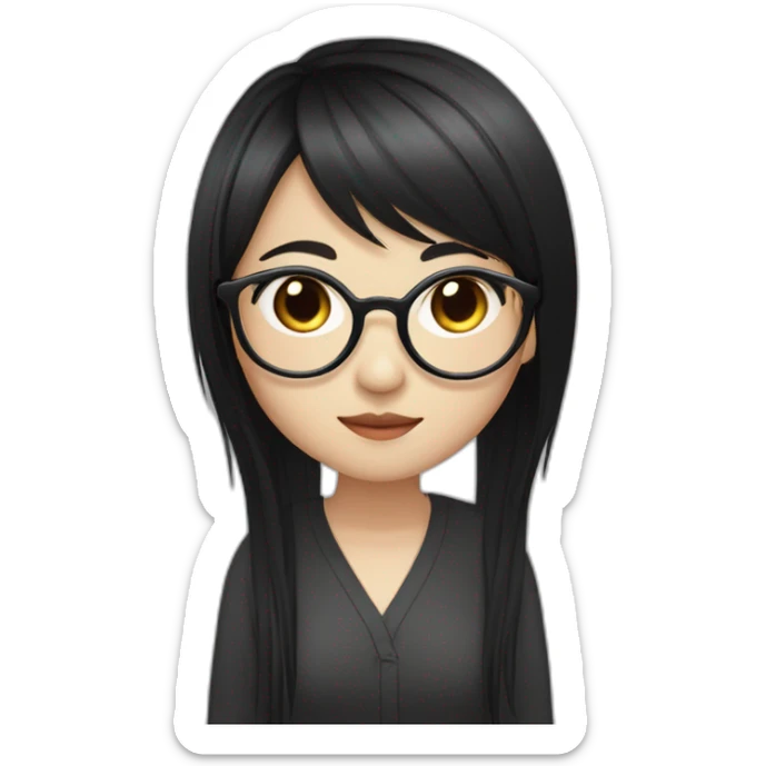 Chinese girl-Light skin - long straight black hair - bangs - Rimless glasses - Ruiyang - Neutral - Dark pupils - High nose - drooping mouth - Dark clothes - Rational - confident sticker