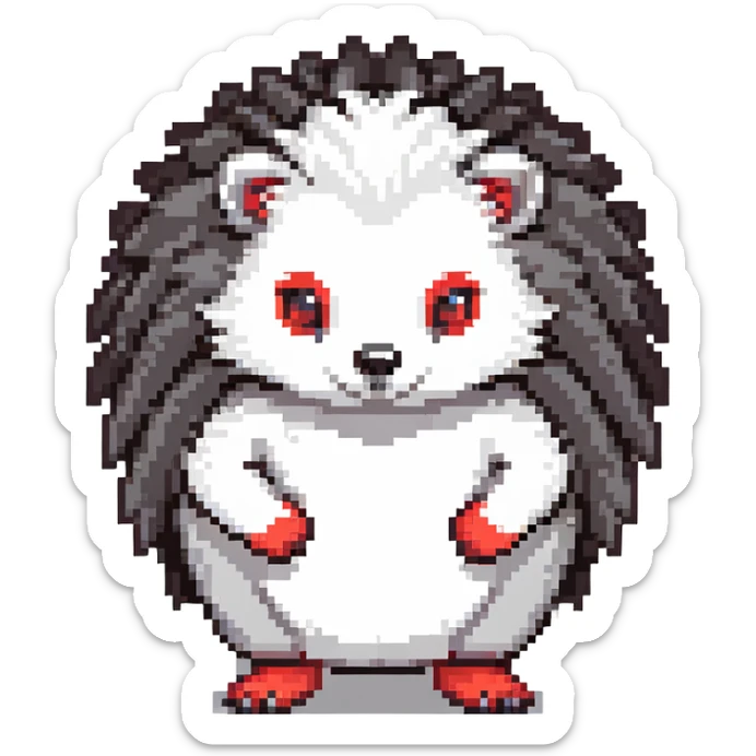 black hedgehog with red accents and white chest fur, defensive stance in a neon-lit industrial environment, metallic surfaces, intense expression sticker