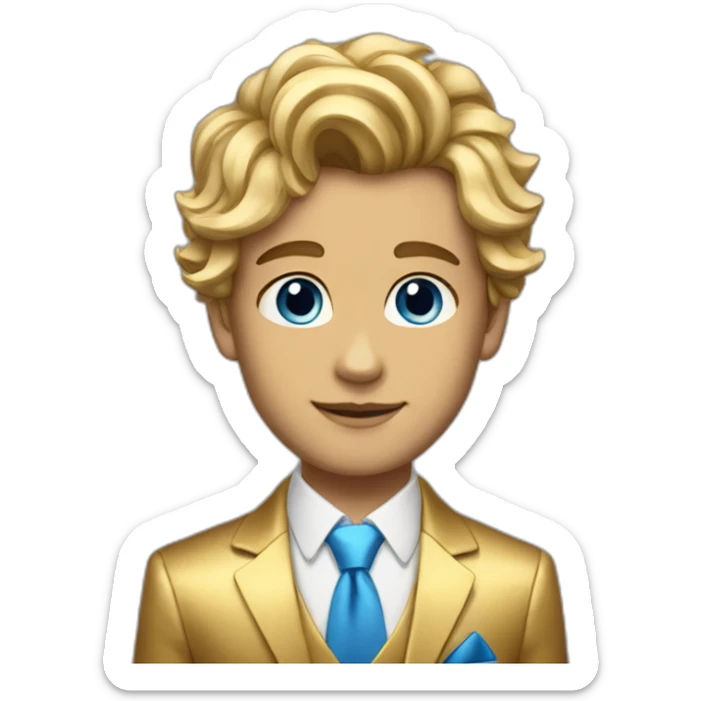 Posh-boy-with-golden-suit-and-blue-eyes-and-rainbow-unicorn-hair sticker