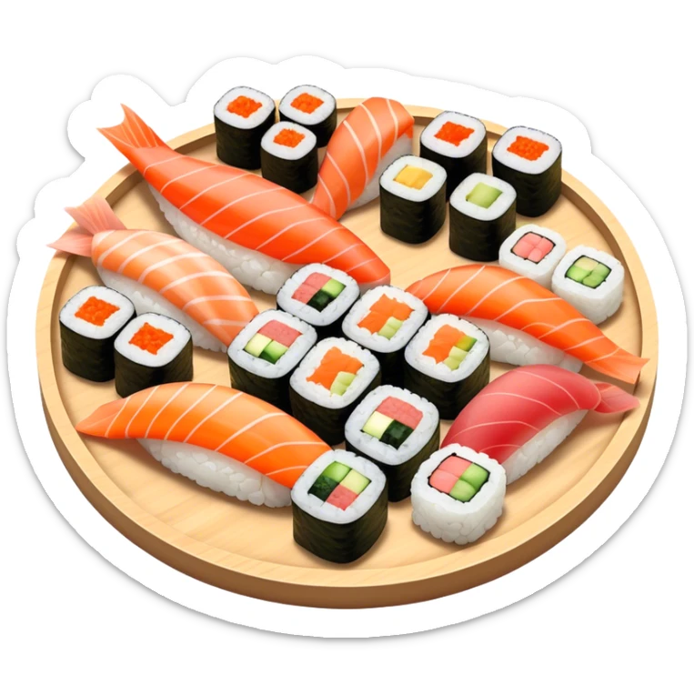 Sushi Cinematic Realistic Sushi Dish Emoji, depicted as one or two artfully arranged pieces of fresh sushi, rendered with delicate textures and subtle, natural lighting that highlights its refined simplicity. sticker