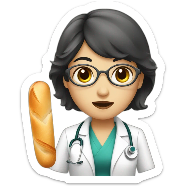 dark hair doctor girl eating french baguette sticker