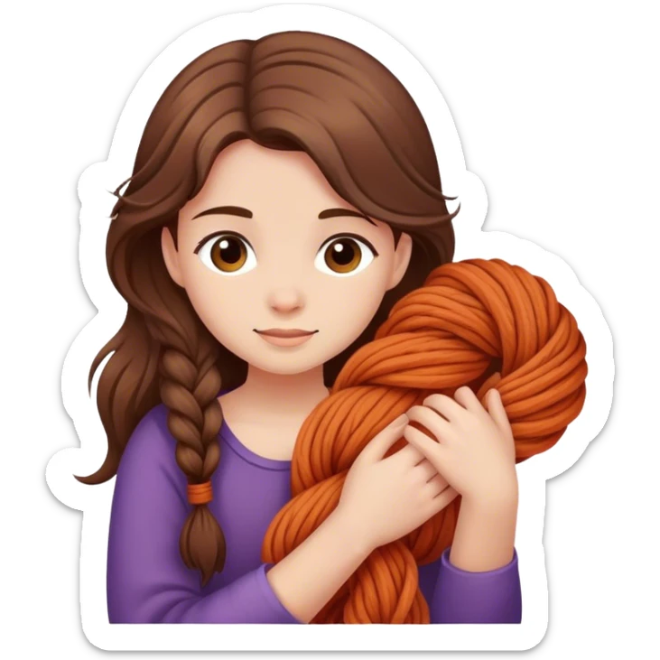 A girl with brown hair hugging a skein of yarn  sticker