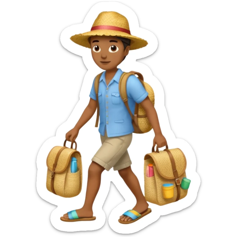 Créole réunionnais chapeau paille tong au pieds et sac a dos en rafffia sticker