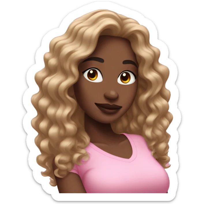 Pretty black woman long wavy hair listening to pink AirPod max earphones  sticker