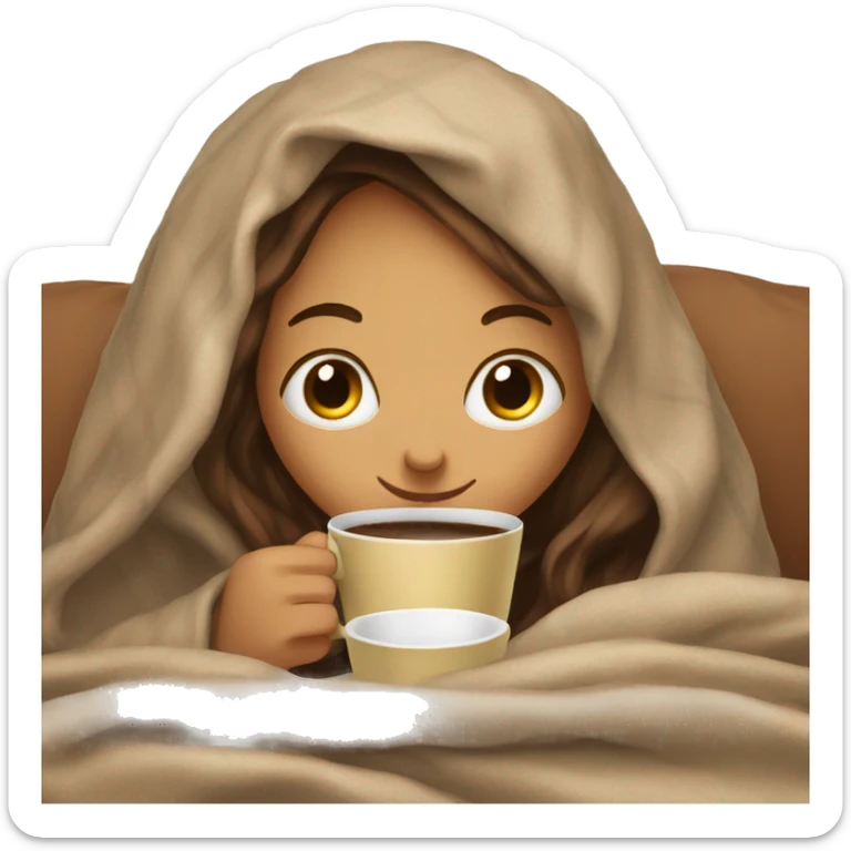 girl inside a blanket sipping coffee eyes closed sticker