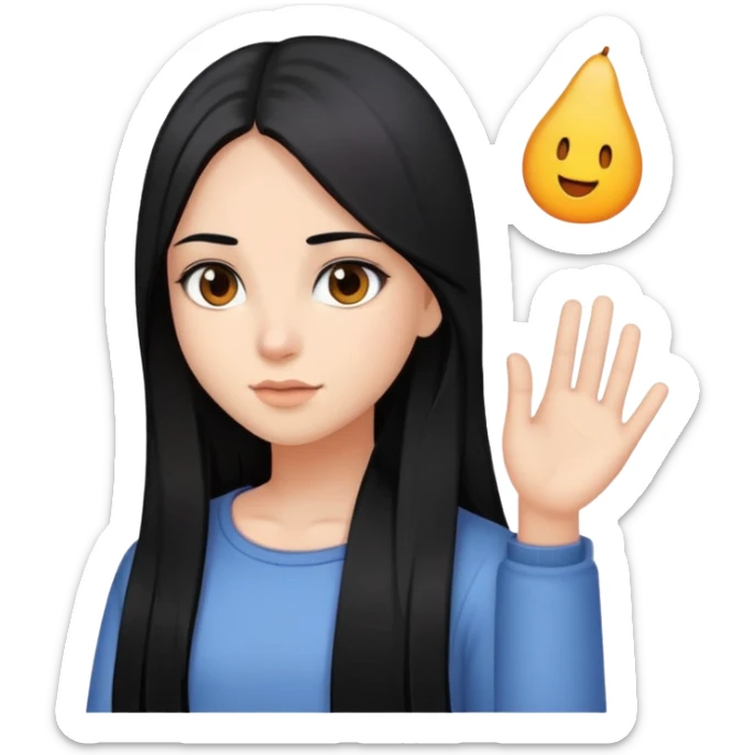 une fille, au cheveux noir long et lisse, yeux marron foncé, blanche de peau sticker