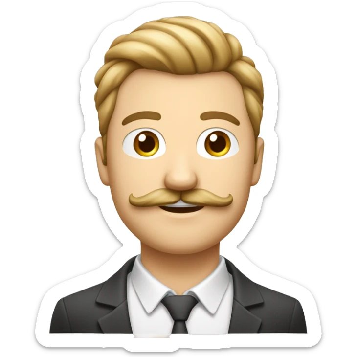 Un visage d’un homme blanc, cheveux couleur blond foncé avec moustache couleur châtain bien taillée, coiffé en arrière sticker