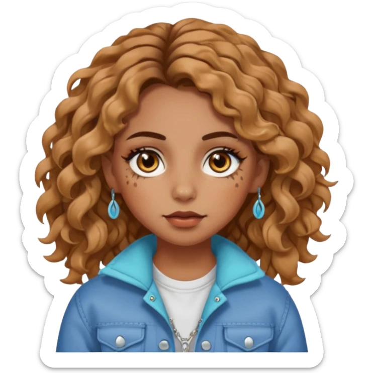 girl with wavy hair, almond shaped eyes, birthmark near her eye, tan, with lots of swag, cool, piercings  sticker