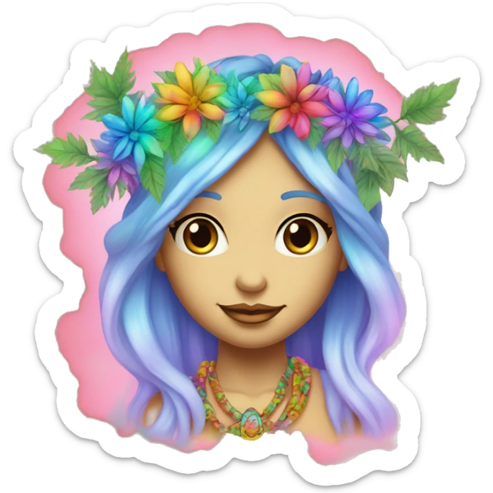 420 Tie dye hippie person flower crown tattoos hemp leaves metallic iridescent holographic sticker