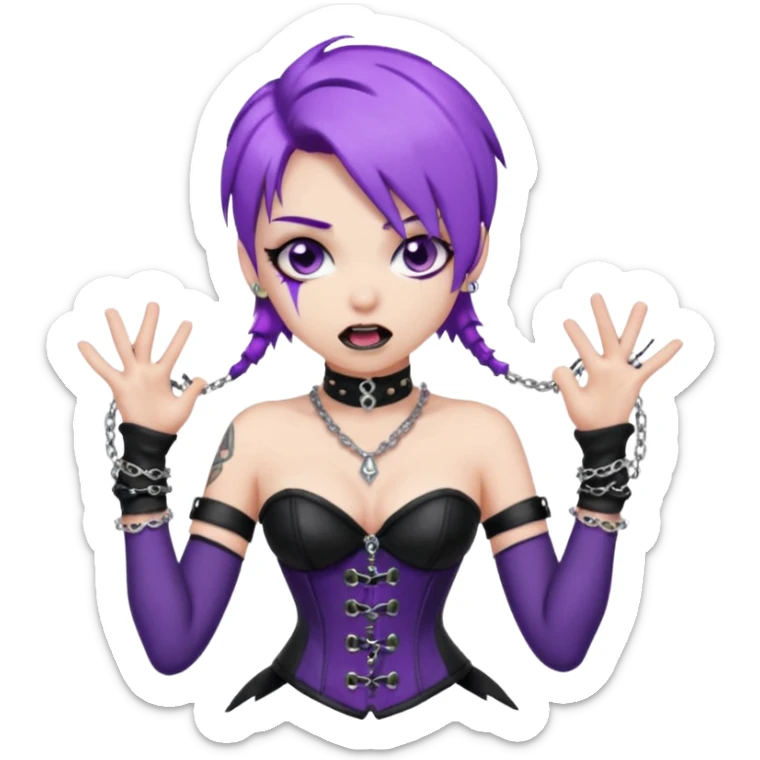 my nickname on the discord server is Little VIper, i have purple hair and an alt/goth style so like corsets and black with silver chains. i want a animated emoji with the text "'Lil Viper Mad" with an angery little viper spitting sticker