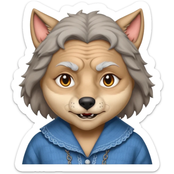 The big bad wolf is wearing Grandma's clothes, yet its face still looks like a wolf's. sticker