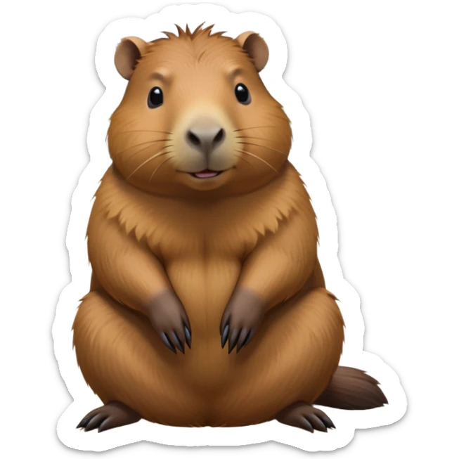 cinematic-capybara-realistic-full-body-sitting-emoji,-plump-and-relaxed-body-soaking-in-the-warm-sun,-short-brown-fur-slightly-ruffled,-head-tilted-dramatically,-calm-expressive-eyes-exuding-serene-wisdom,-simplified-yet-realistic-focused-features,-highly-detailed,-glowing-with-an-almost-sarcastic-glow sticker