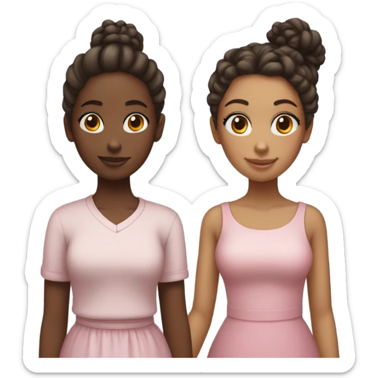 Two girls holding hands one  with a  bun and one feminine with curly hair sticker