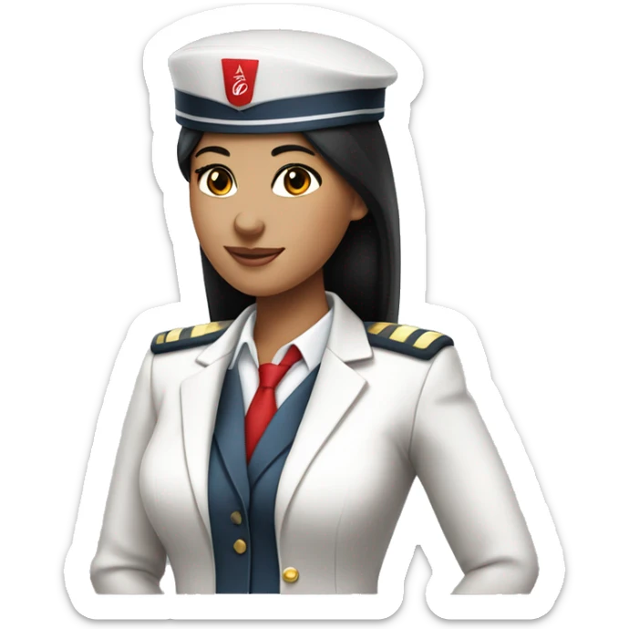 Flight attendant with black hair and a cap and uniform of emirates  sticker