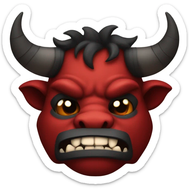 Minotaur in black and red colors in the style of a creepy smiling emoji. sticker