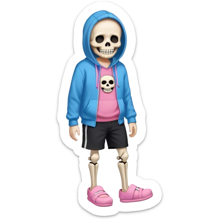 Sans The Skeleton, Blue Hoodie, Grin, Pink Slippers, Black Shorts sticker