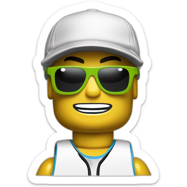 Lego head of tennis player in sport sunglasses and sport cap sticker