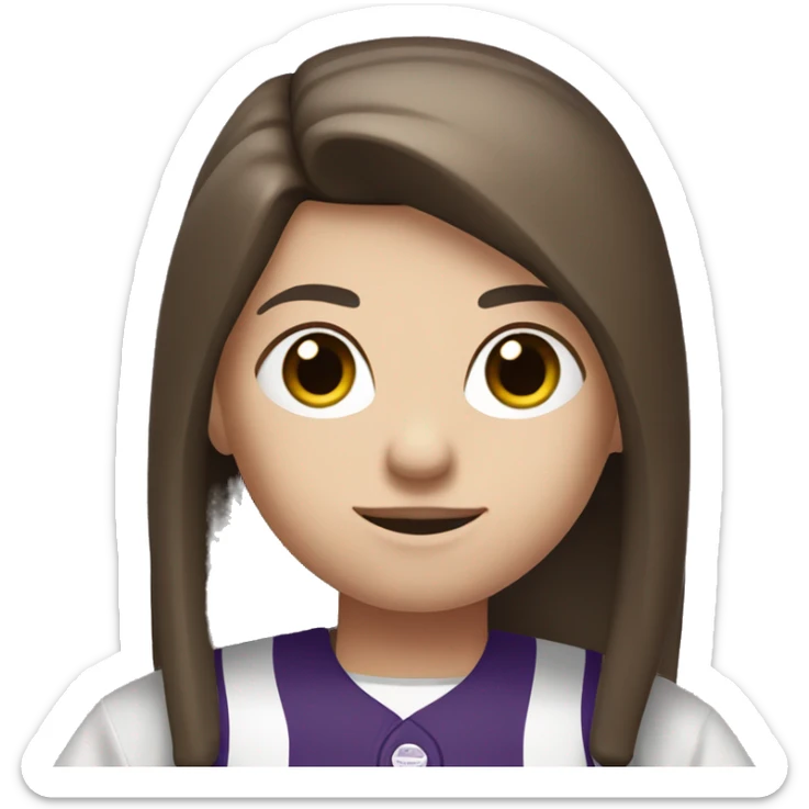 baseball card character. Brunette long straight hair. letter C logo. Purple and white uniform. sticker