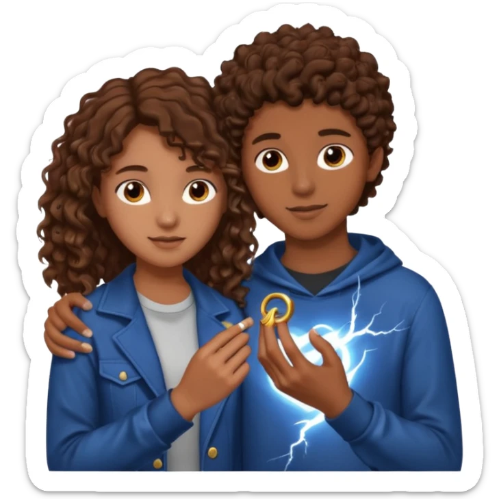 a 15 year old girl with brown curly hair but she has lightnings in it with a brown haired boy who gave her a promise ring sticker