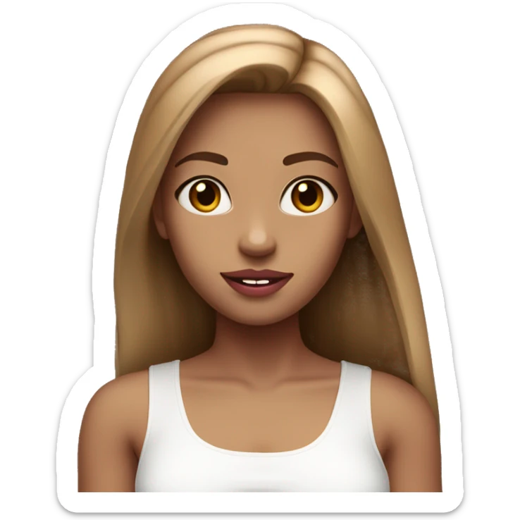 very pretty girl with straight light brown hair pink big lips and white top  sticker