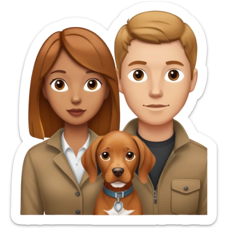 Balayage hair tan female and light brown white male with vizsla dog sticker