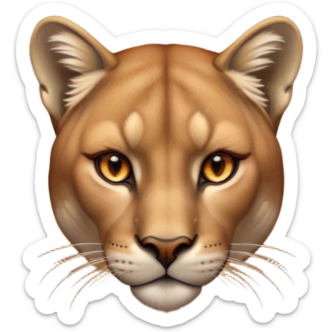 Cinematic Noble Cougar Portrait Emoji, Poised and regal, with a lithe, muscular build and a sleek, tawny Fur with subtle dark accents, deep-set soulful amber eyes, Simplified yet sharp and sophisticated features, highly detailed, glowing with a warm, dignified glow, high shine, intelligent and stealthy, stylized with an air of wild elegance, focused and attentive, soft glowing outline, capturing the essence of a watchful and confident predator, so majestic it feels as though it could silently pounce out of the screen with effortless authority! sticker
