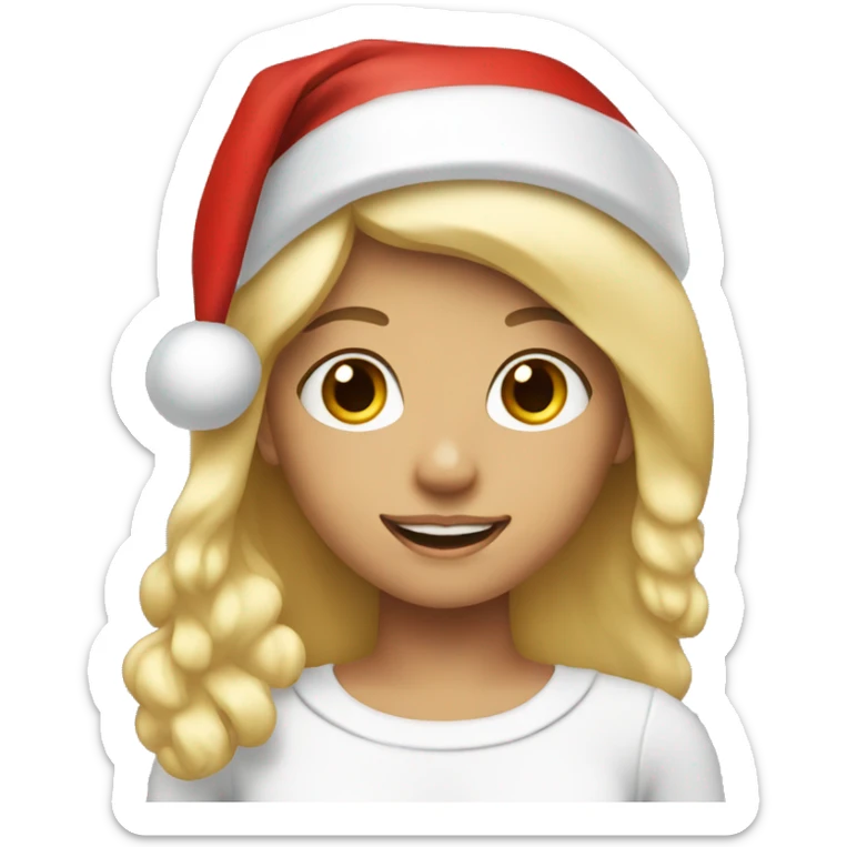 Girl with blonde hair and with a Santa Claus hat sticker