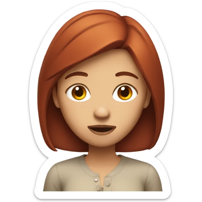 Girl with medium length brown and red hair shrugging  sticker