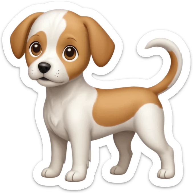 a full body white beagle x maltese x chi dog the size of a kelpie with light brown ears and a light brown patch on one eye sticker