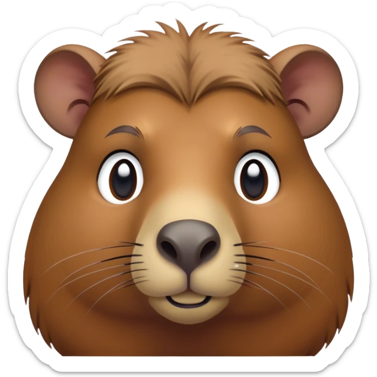 Cinematic Noble Capybara Portrait Emoji, Poised and serene, with a robust, rounded build and a distinctly capybara head featuring a broad, slightly flattened face, short snout and small, rounded ears, covered in soft, earthy fur and gentle, wise eyes, Simplified yet sharp and sophisticated features, highly detailed, glowing with a warm, natural glow, high shine, intelligent and calm, stylized with an air of understated authority, focused and attentive, soft glowing outline, capturing the essence of a watchful and confident capybara guardian that feels as though it could step out of the screen with effortless authority! sticker