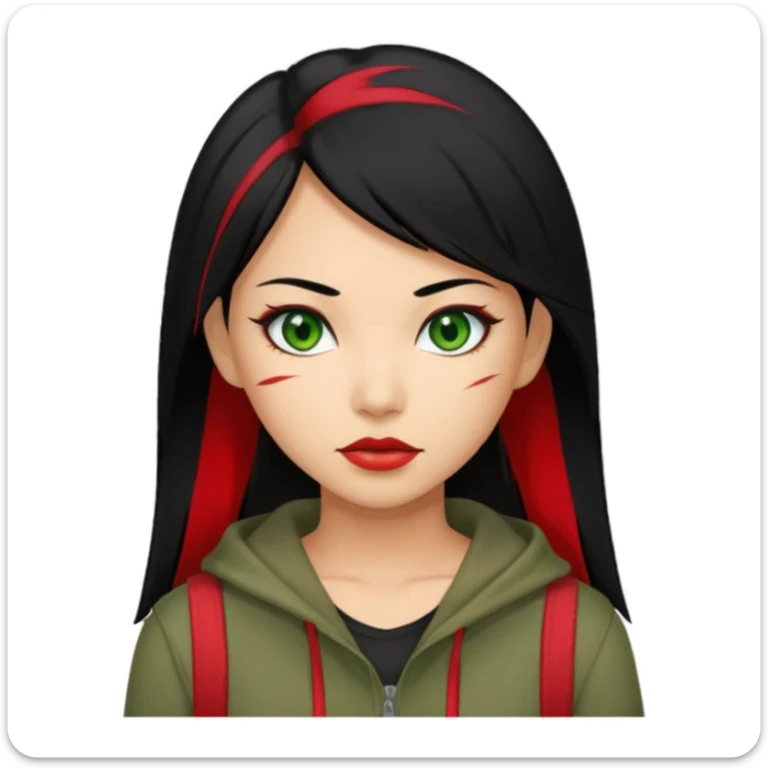 Asian-Latina women with black hair and a red streak with green eyes and alternative/grunge clothing style. sticker