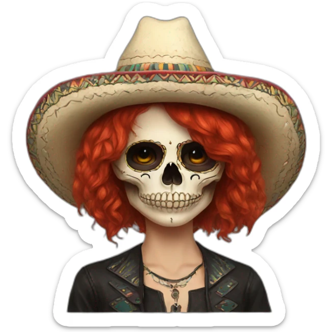 Skull girl mexican red hair Sombrero indie rock sticker
