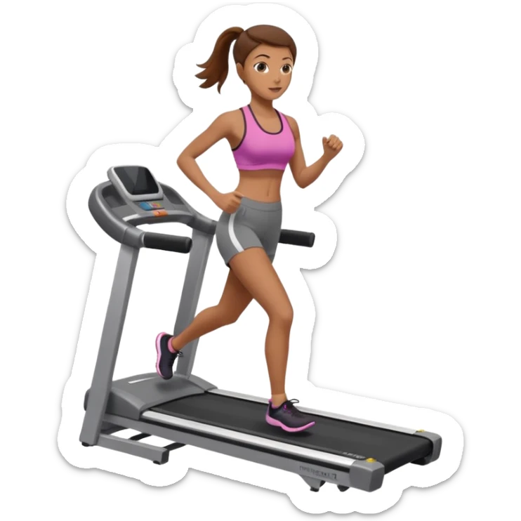 Full hyperrealistic pencil drawing of athletic girl with brown hair doing cardio on treadmill sticker