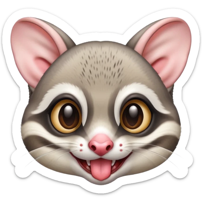 cute sugar glider head only, tongue out, classic emoji style, bright and playful sticker