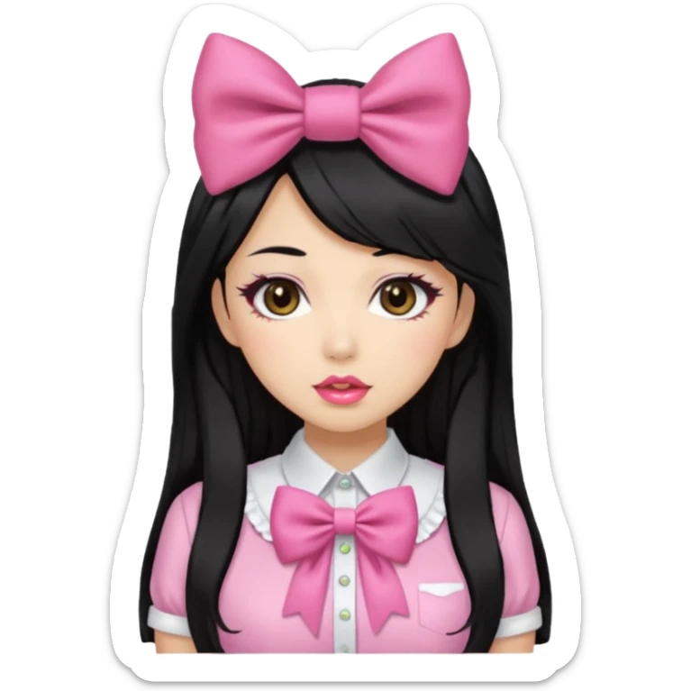 Gyaru girl black hair glossy lips bow shirt sticker