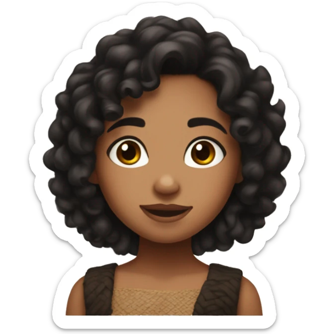 Cute brown girl with black short curly hair that looks a bit like moana sticker
