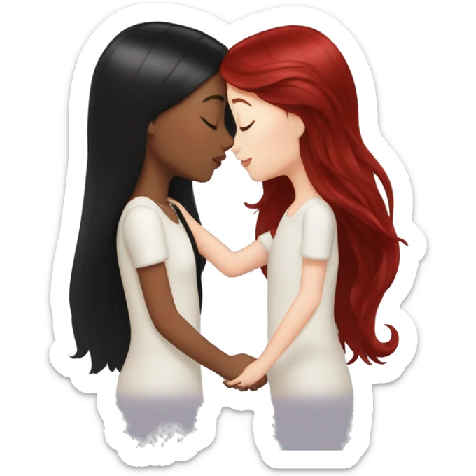 girl with black hair kissing a girl with dark red hair sticker