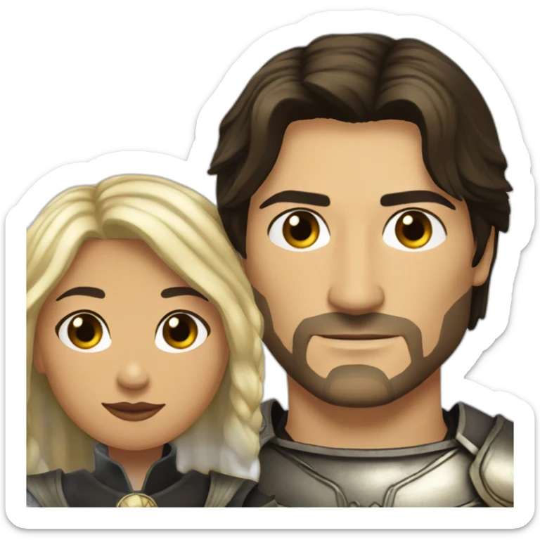 black haired woman and jaime lannister from game of thrones, cute couple sticker