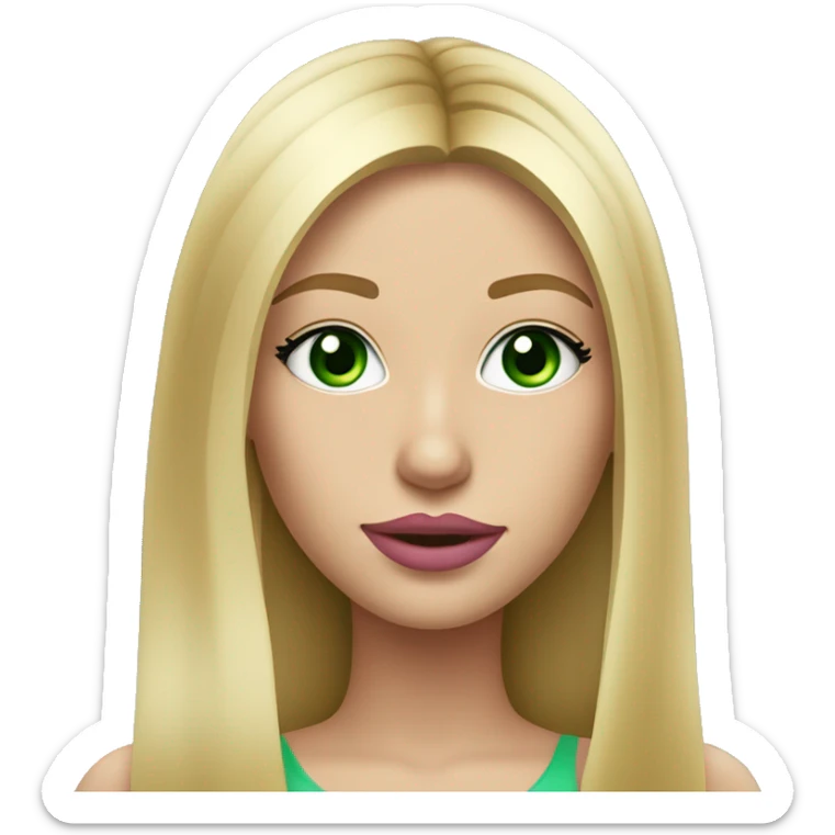 Beautiful Blonde Long straight hair girl with green eyes & big pink lips & small nose & perfect face shake  sticker