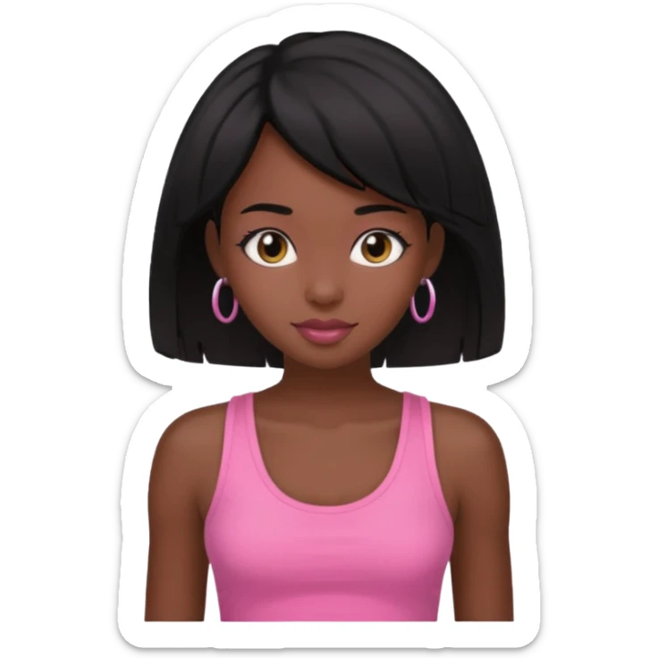 chica morena , corte de cabello negro y medio, con una blusa de tirantes simple, rosa y coquette sticker