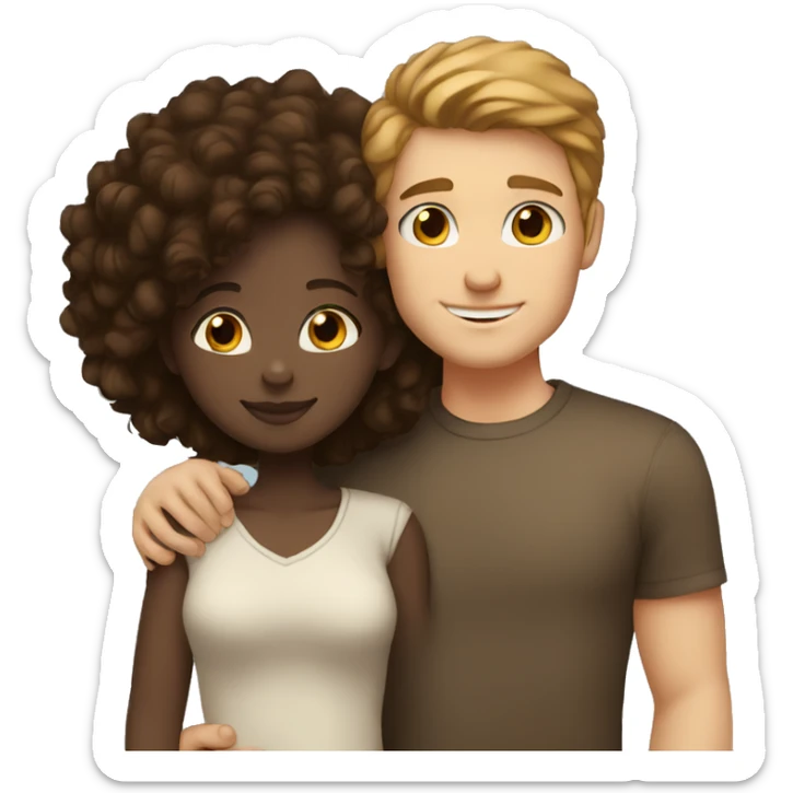 black girl and white guy with brown hair and blue eyes  hugging sticker