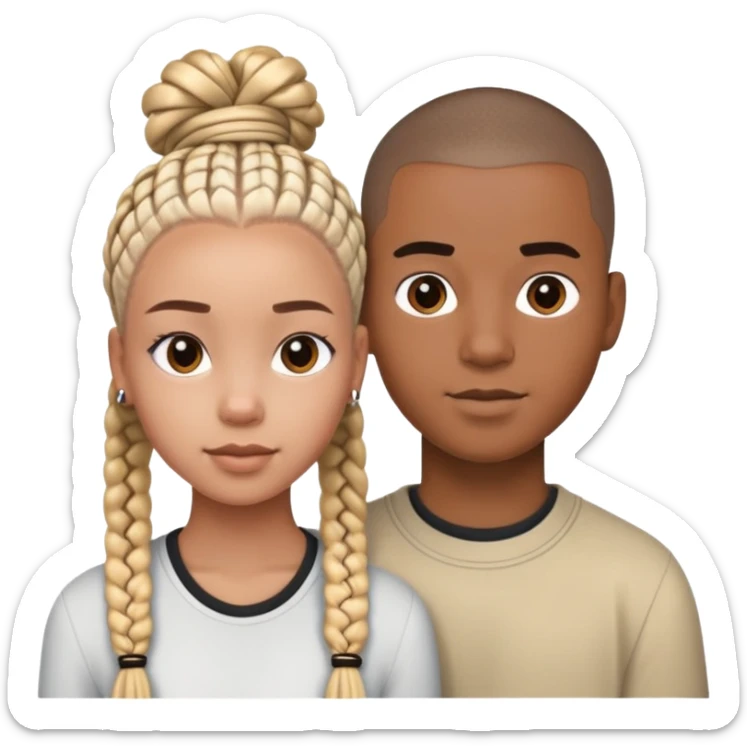Teenage Interracial couple of a black woman with box braids and a white man with a buzz cut  sticker