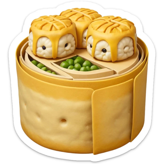 siu mai (a type of dim sum, just 1 white color fish patty wrapped by yellow dough, leaving only the top part unwrapped, shape looks like short cylinder shape) sticker