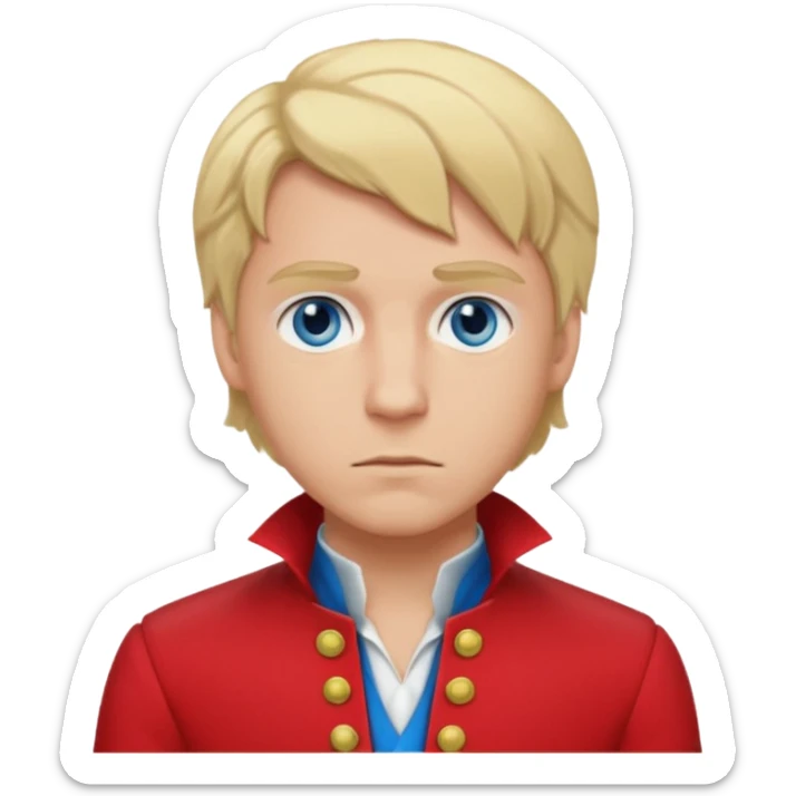 Enjolras From Les Miserables with light skin, blue eyes, Blonde Hair, red outfit sticker