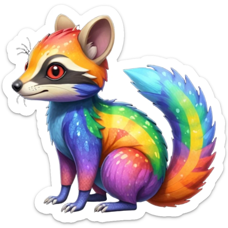 Fiery Rainbow-Sparkly Handsome Wicked Cool Hot Edgy Badass Numbat-Trico-Civet-Vernid-fusion-hybrid-creature sticker