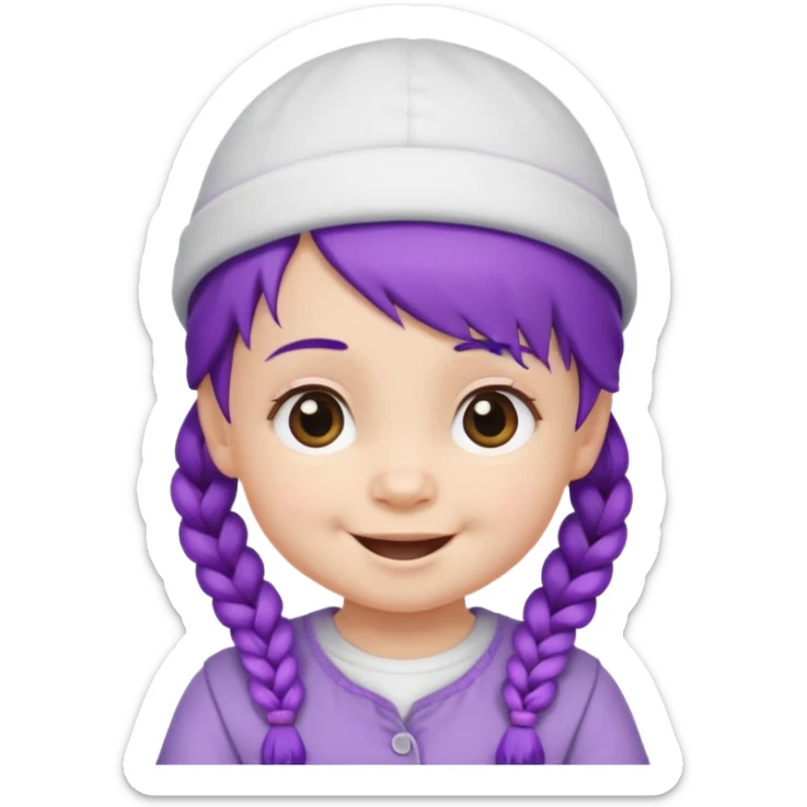 purple haired little baby with braids and white hat not beanie happy sticker