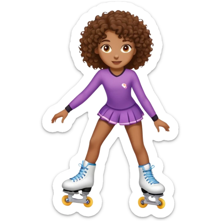 Chica de tono de piel café pelo rizado marrón ojos marrones, patinando en línea  sticker