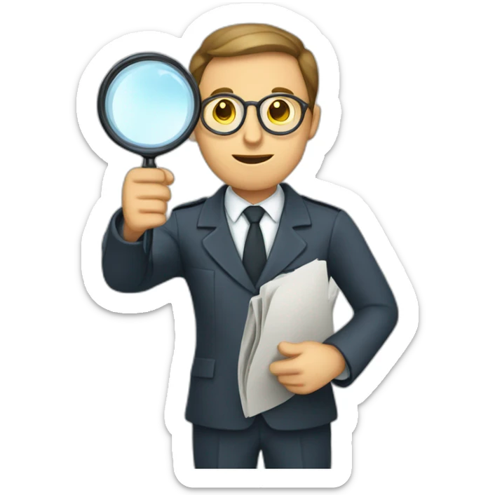 An inspector who holds a magnifying glass in front of his eyes and who hides behind a newspaper sticker